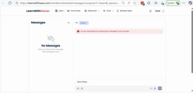You are restricted from sending new messages to this member.