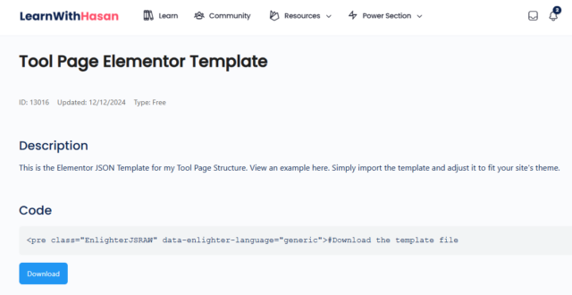 Elementor Tool Page Template