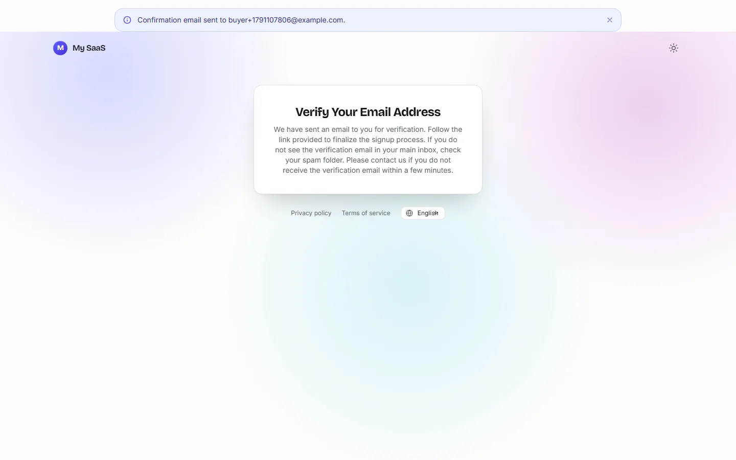 The Verify Your Email Address page after signing up