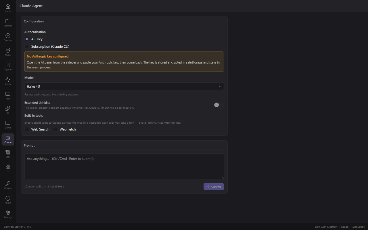 Claude agent screen streaming a response inside the app