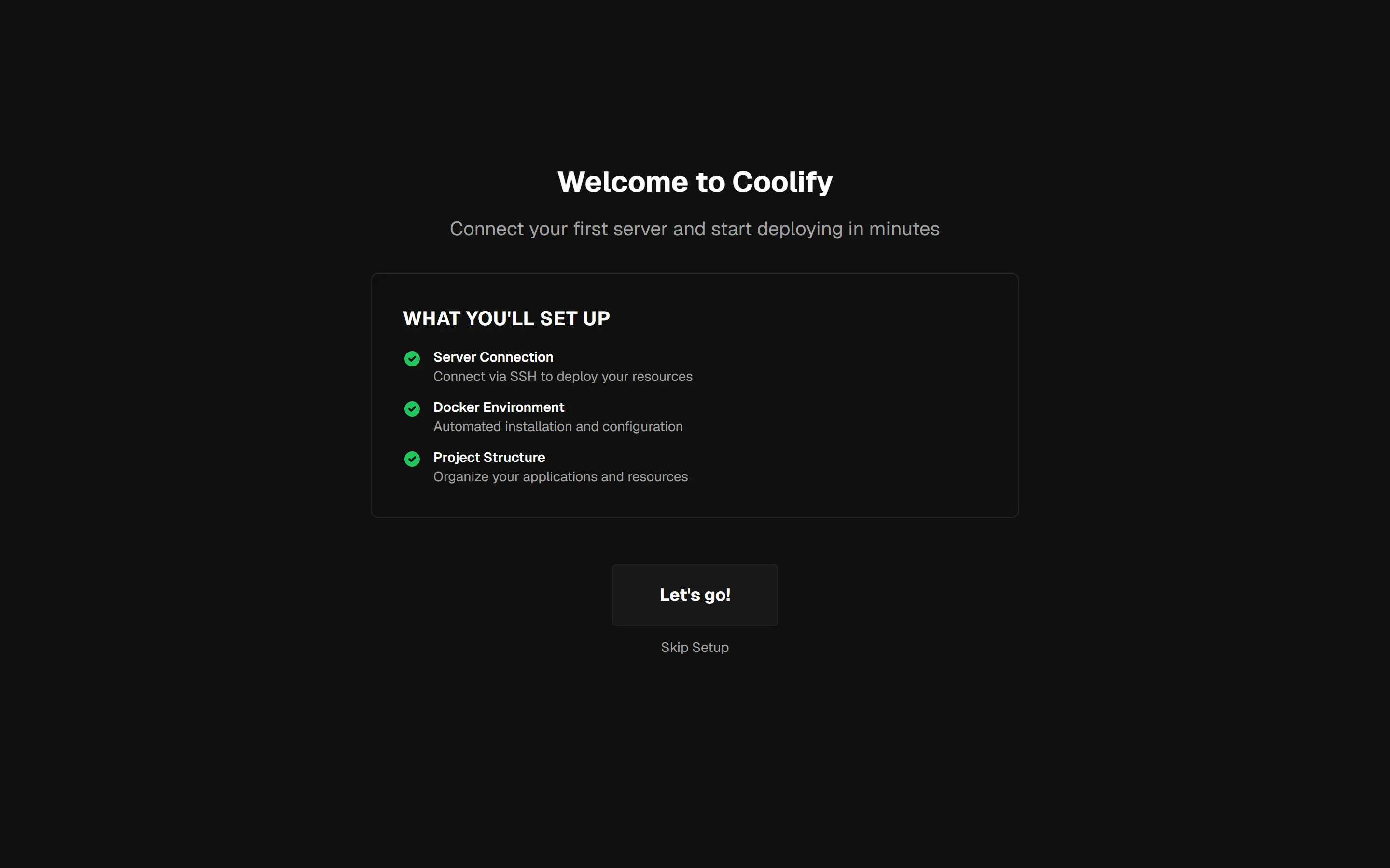 Coolify's first-visit registration page: Root User Setup, this user will be the root user with full admin access.