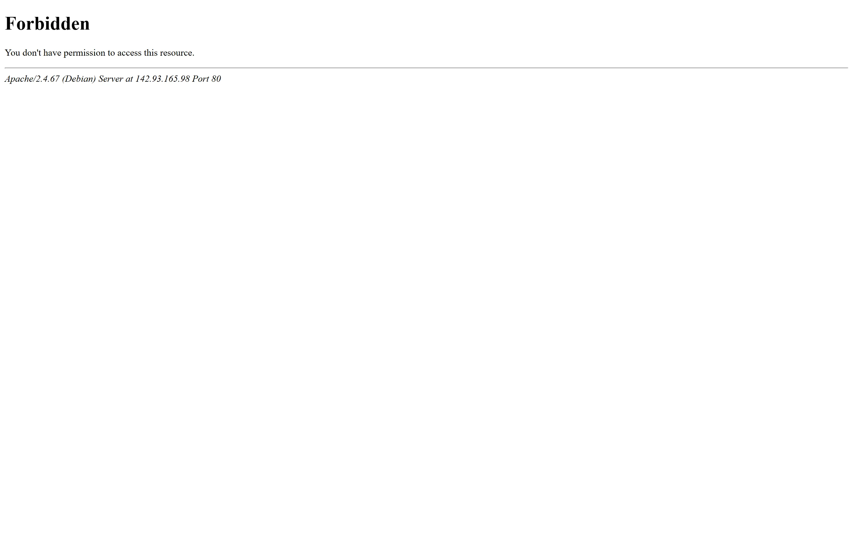 Browser showing Apache 403 Forbidden error page where the WordPress site used to be, served from the lab droplet's IP address