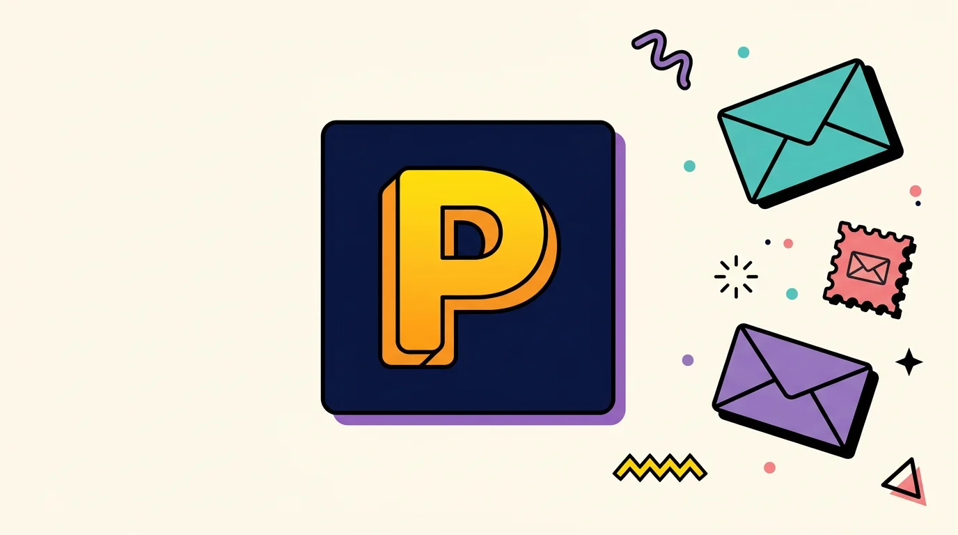Memphis-style teal envelope and server illustration for self-hosted Postal SMTP