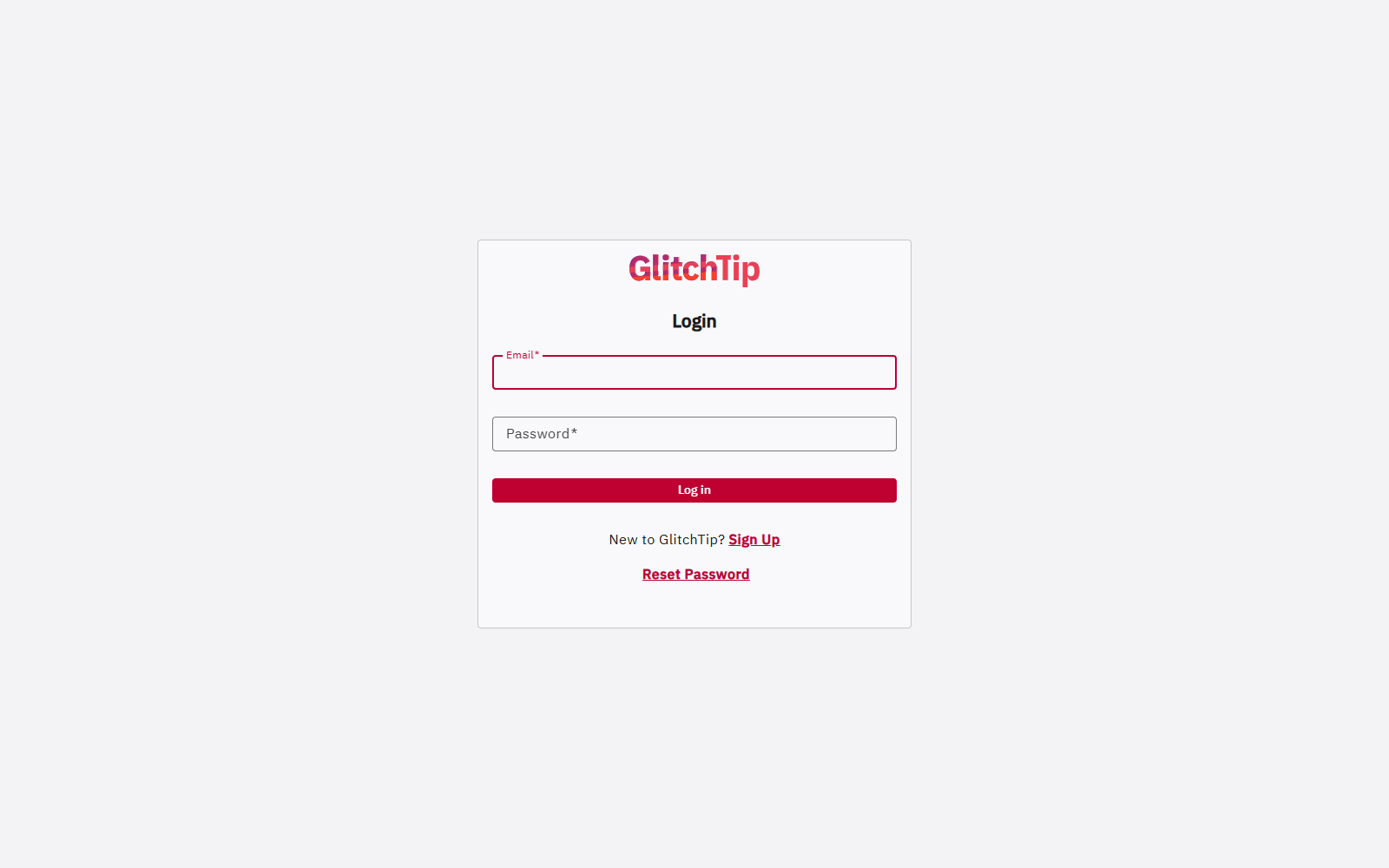 GlitchTip's login page running on the Coolify server 97 seconds after deployment