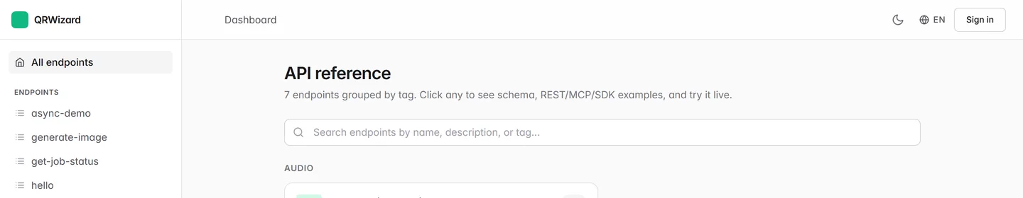 The same header now showing QRWizard as the product name