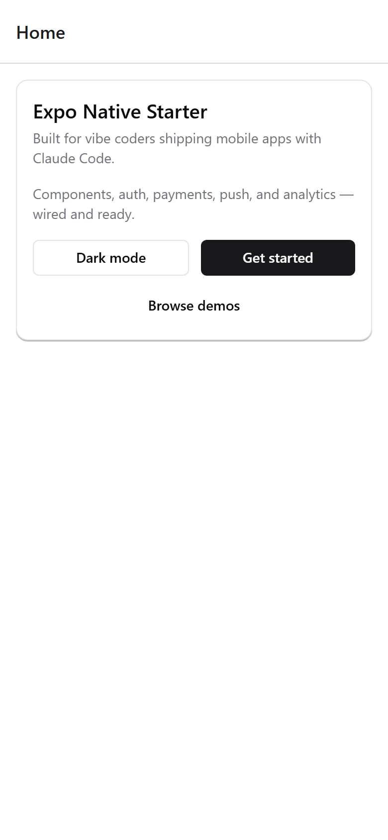 Mobile App Boilerplate home screen on a phone