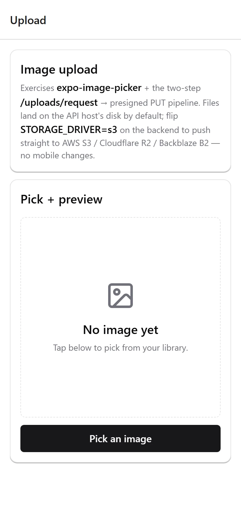 Image upload screen