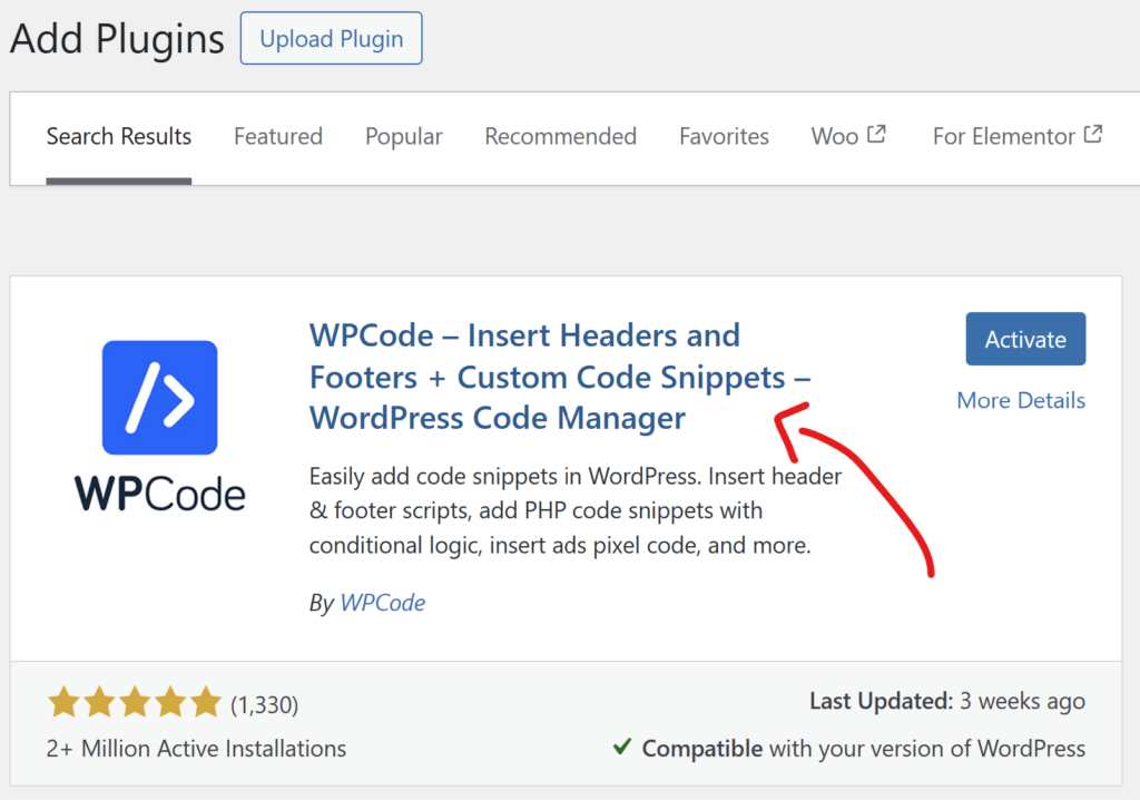 Install wp code snippet