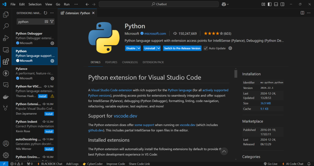 download python vs code extention