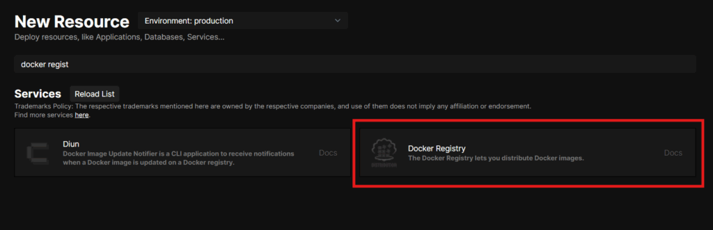 Coolify Docker Registry