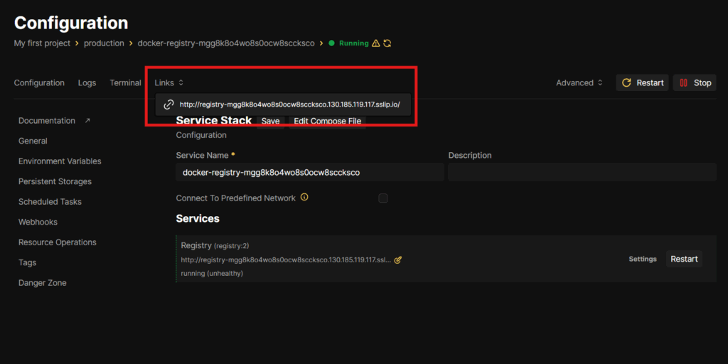 Coolify Default Link