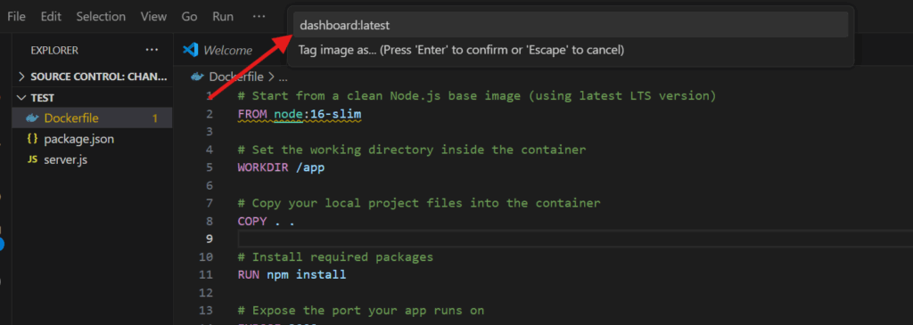 Build Docker image from VS Code