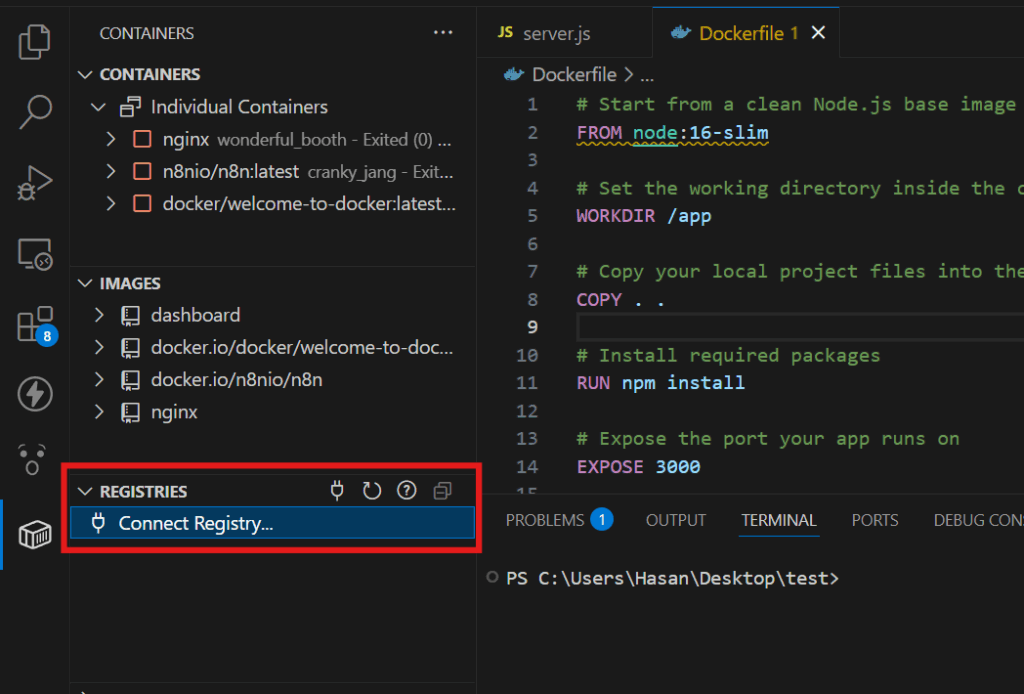 Connect to Private Docker Registry From VS Code