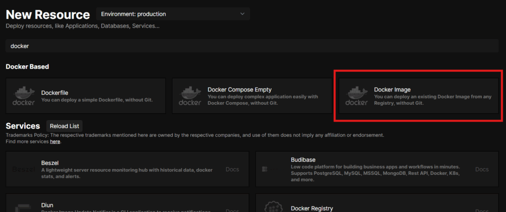 Docker Image Resource on Coolify