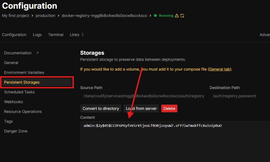 Adding new user for Docker Registry on Coolify