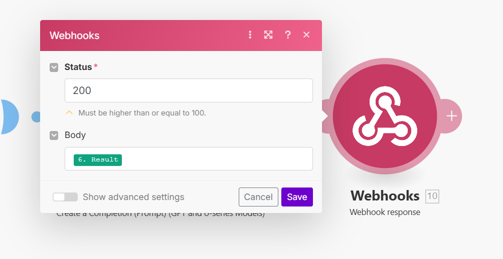 Webhook response Make.com