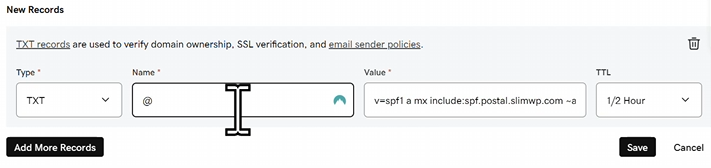 Add SPF record to domain porvider