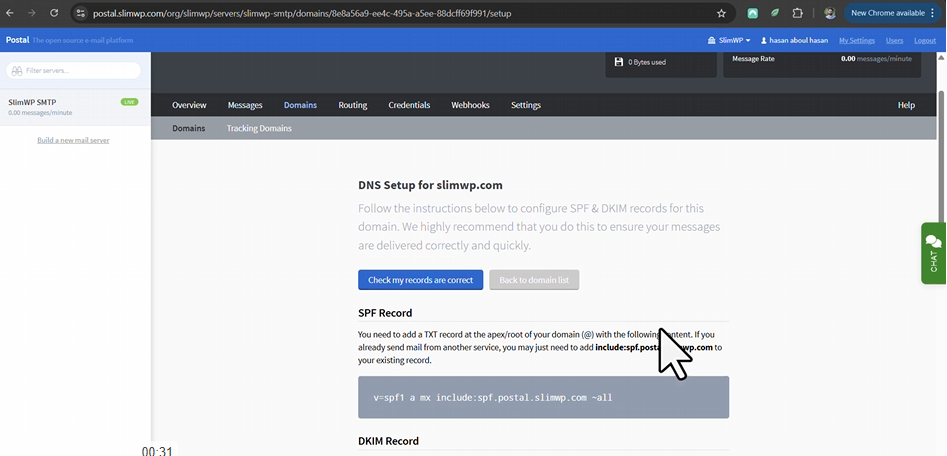 DNS configuration on postal