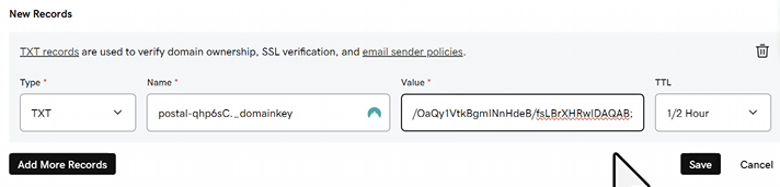 Add DKIM record to domain provider