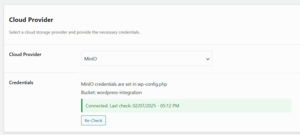 MinIO Connection Testing From WordPress