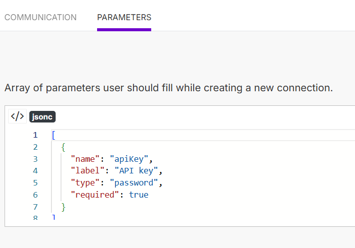 make.com custom app connection parameters