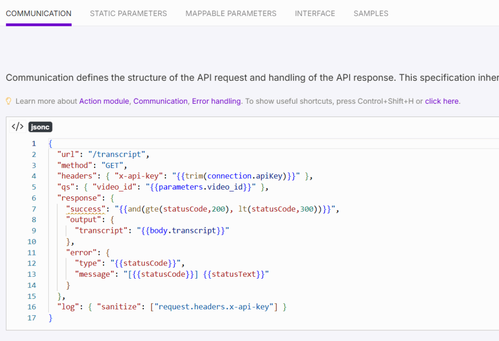 make.com custom app module communication