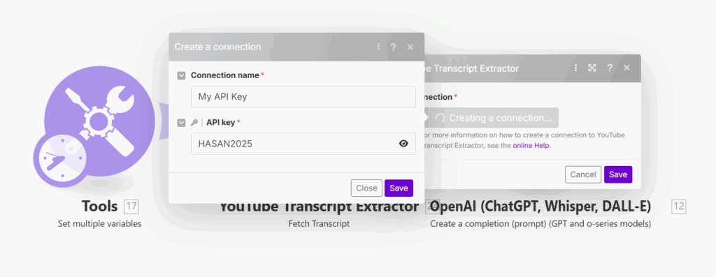 make.com custom app module setting connection