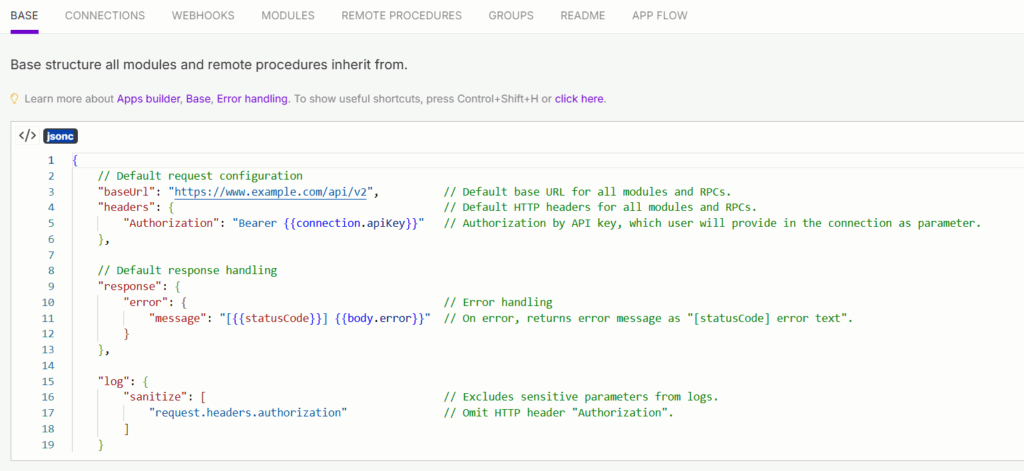 make.com custom app base structure