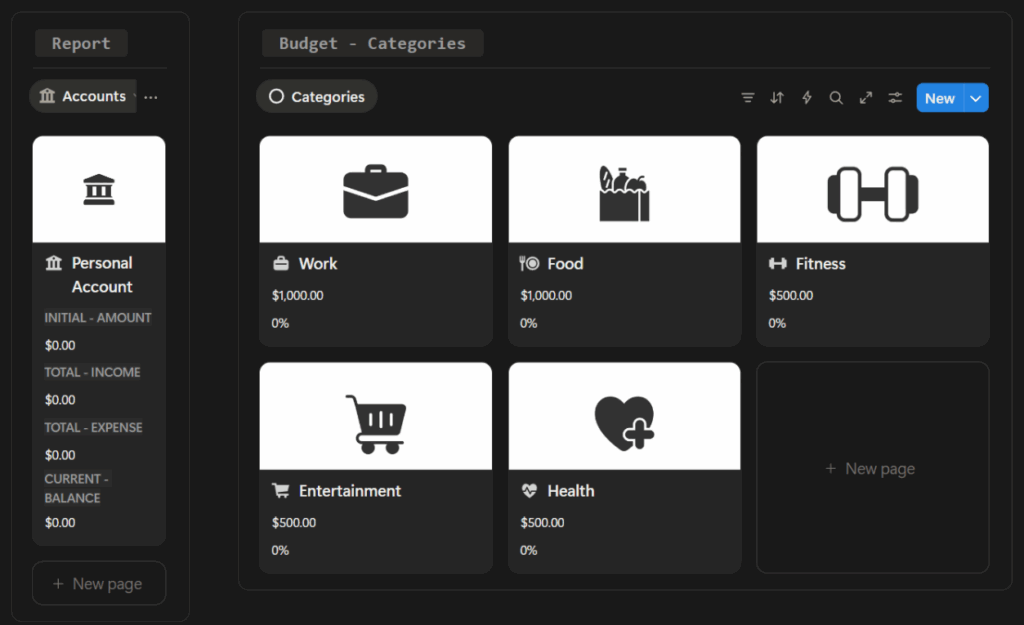 Finance tracker in Notion
