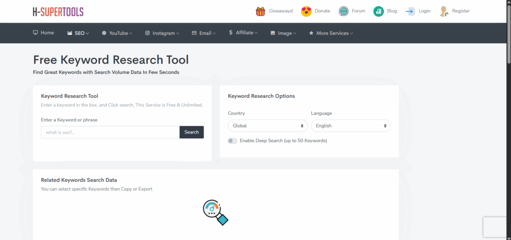 h-supertools free keyword research tool