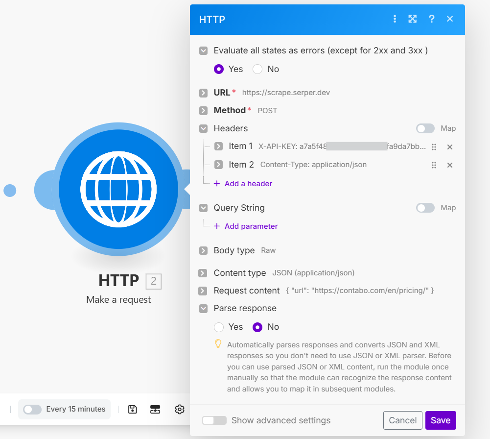 HTTP request Module in Make.com