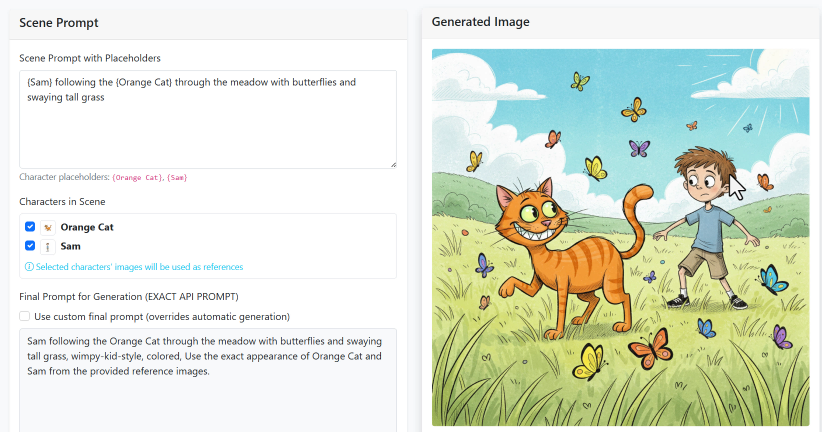 Story Visual Generator — prompt panel and generated image preview