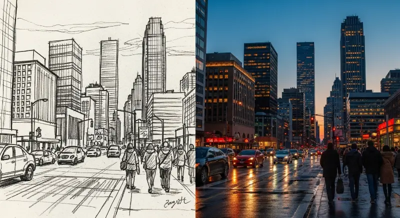 Hand-drawn sketch transformed into photorealistic image using Nano Banana Pro AI image generation showing concept visualization workflow