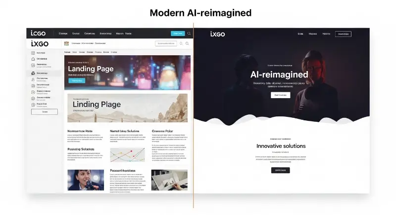 Landing page redesign comparison using Nano Banana Pro showing modern UI/UX transformation for web design prototyping